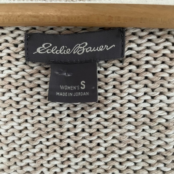 Eddie Bauer 100% cotton 3/4 sleeve oatmeal one button front cardigan size small - Picture 8 of 12